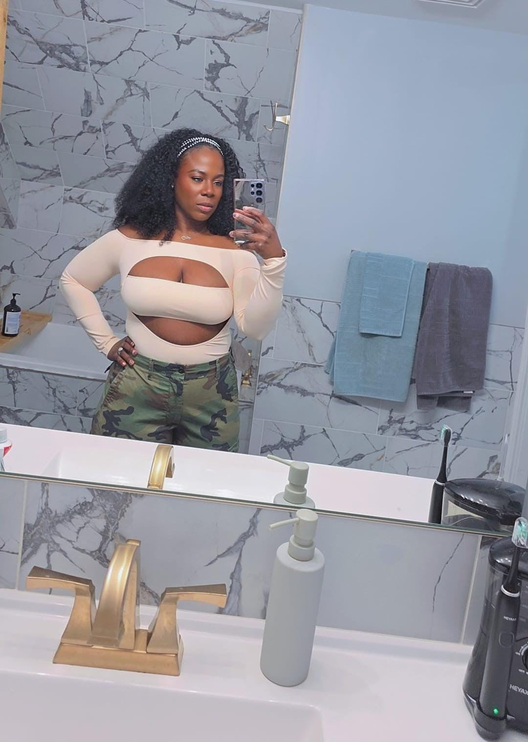 Soft glow cut-out bodysuit