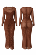 Mocha long sleeve runched dress