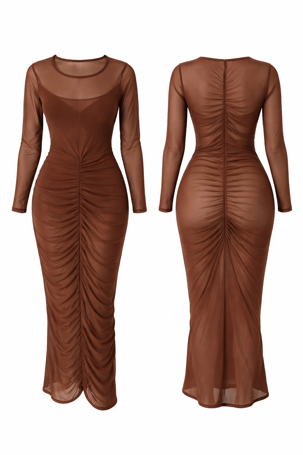 Mocha long sleeve runched dress