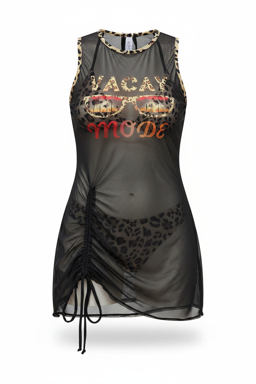 Cheetah Chic Beach Set - Mesh Dress Ghost