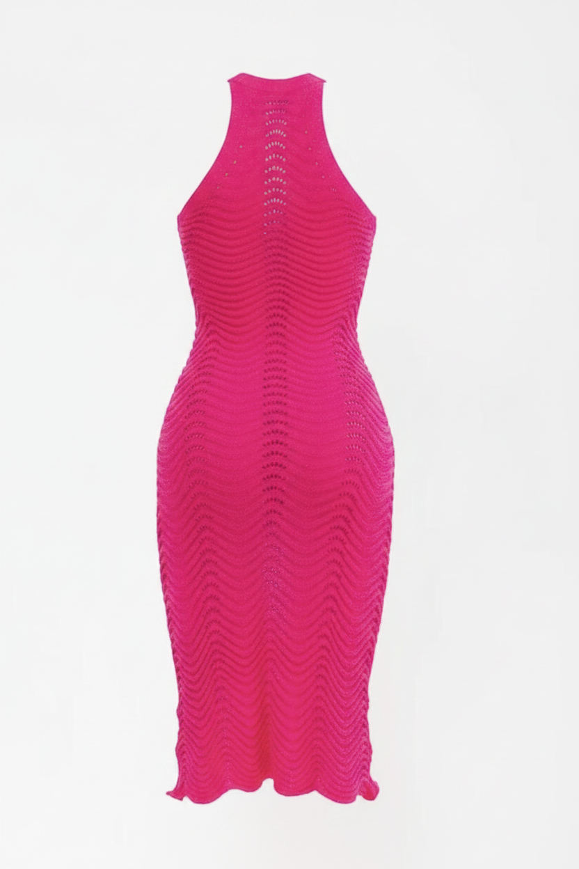 Wave Check Bodycon Dress - Back Ghost