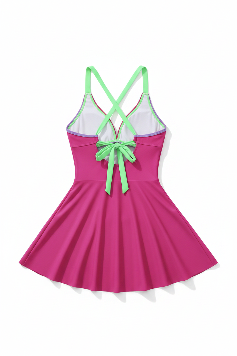 Neon Splash Swim Dress - Back View