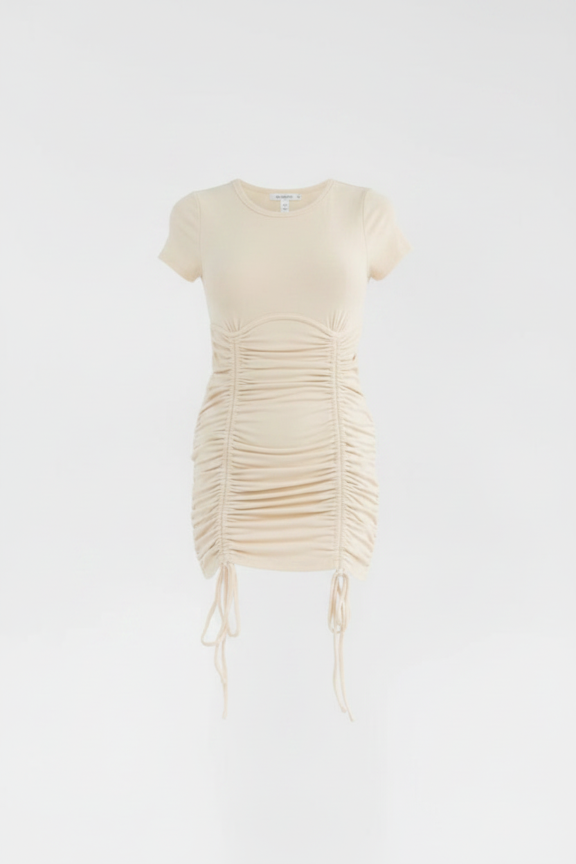 Gathered & Glam Ruched Mini Dress - Front Ghost