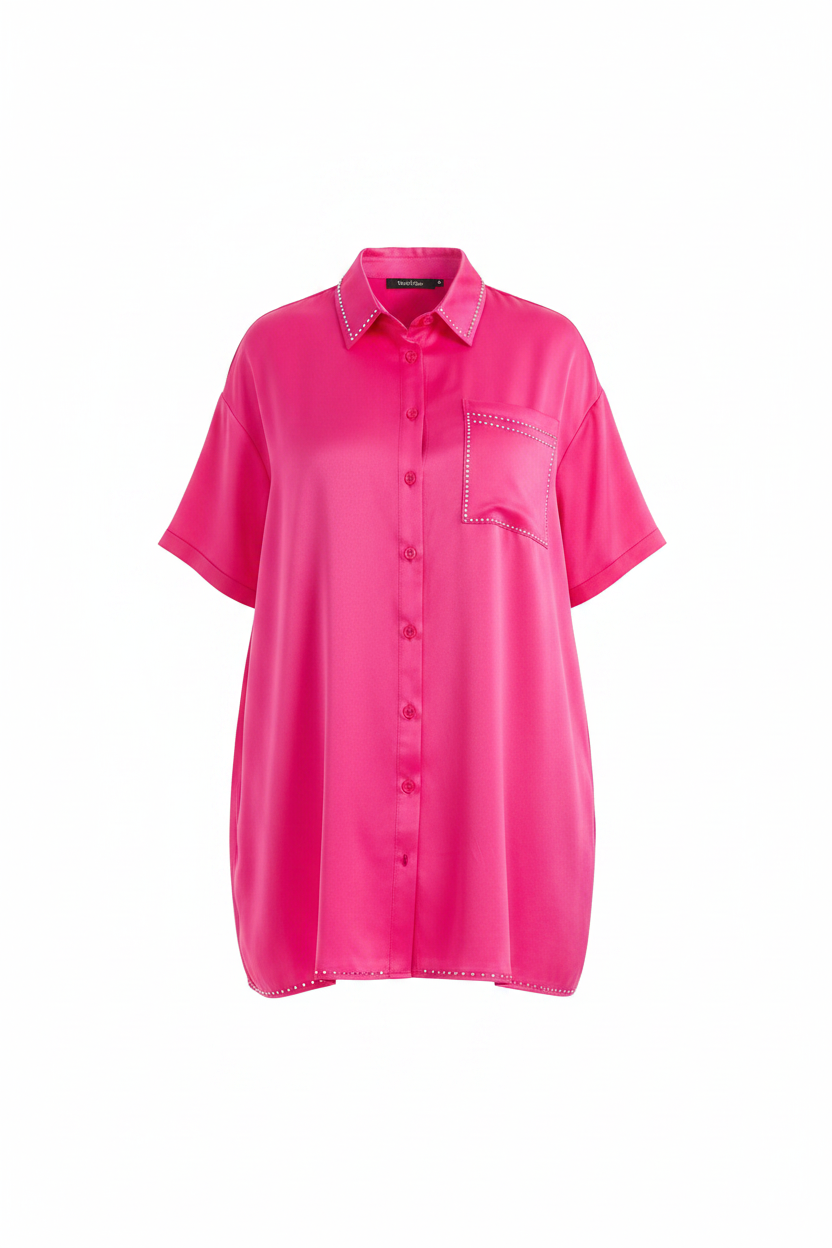 Pretty in Pink Shirt Dress - Front Ghost