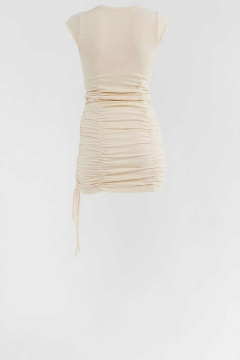 Gathered & Glam Ruched Mini Dress - Back Ghost
