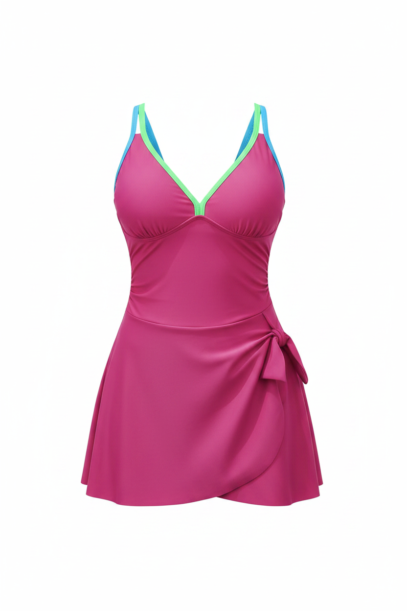 Neon Splash Swim Dress - Front View