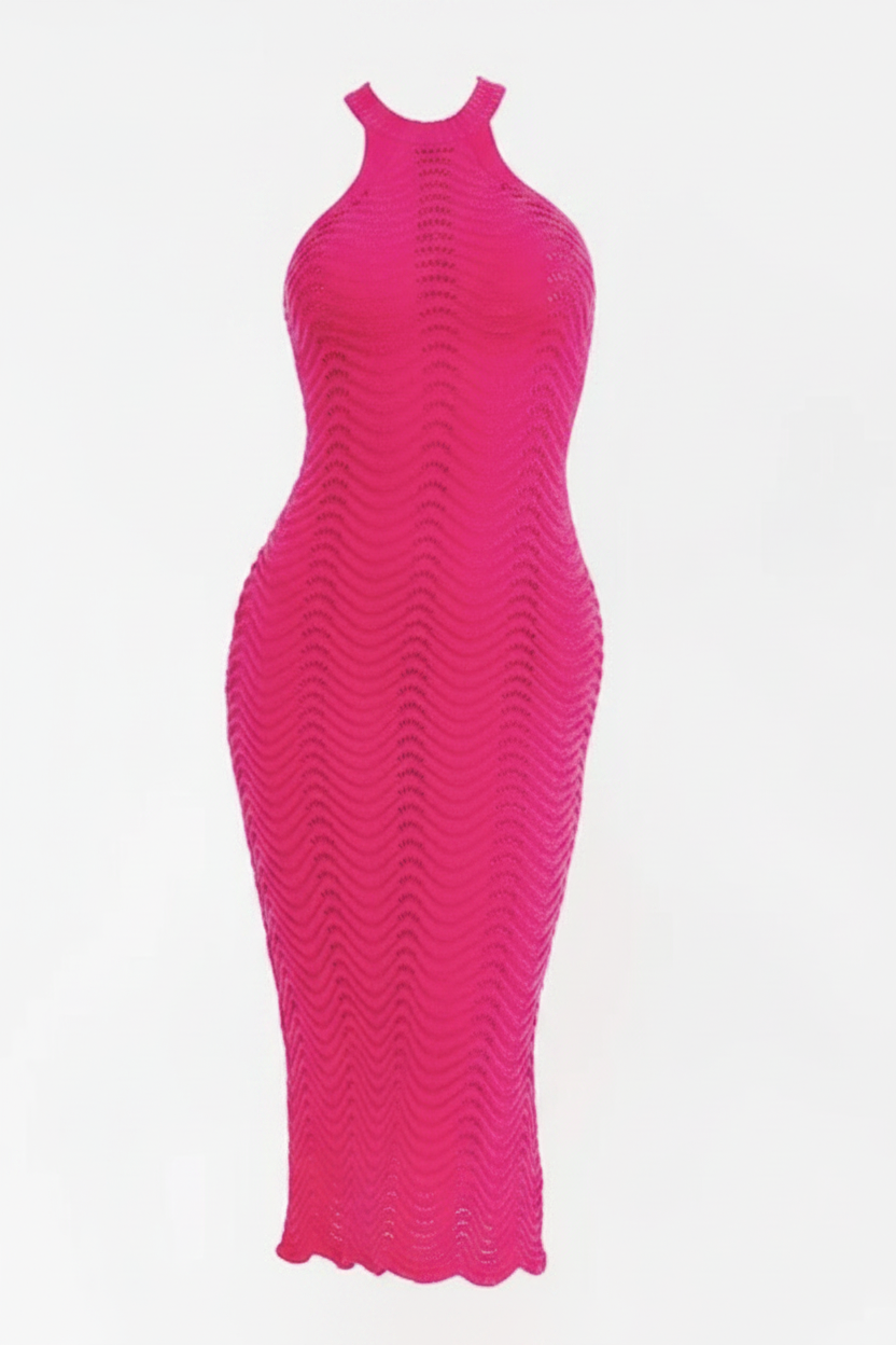 Wave Check Bodycon Dress - Front Ghost